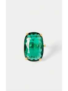 Noxbound Color Claw Set Large Gemstone Exaggerated Ring 2, Rectangle Smoke Crystal And Oval Emerald Crystal Rough Ring, Ladies Luxury Jewelry - Gold - View 8