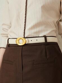 MOTF PREMIUM PRE-BEIGE LYCHEE PATTERN FASHIONABLE COMMUTER BELT - off-white - View 1