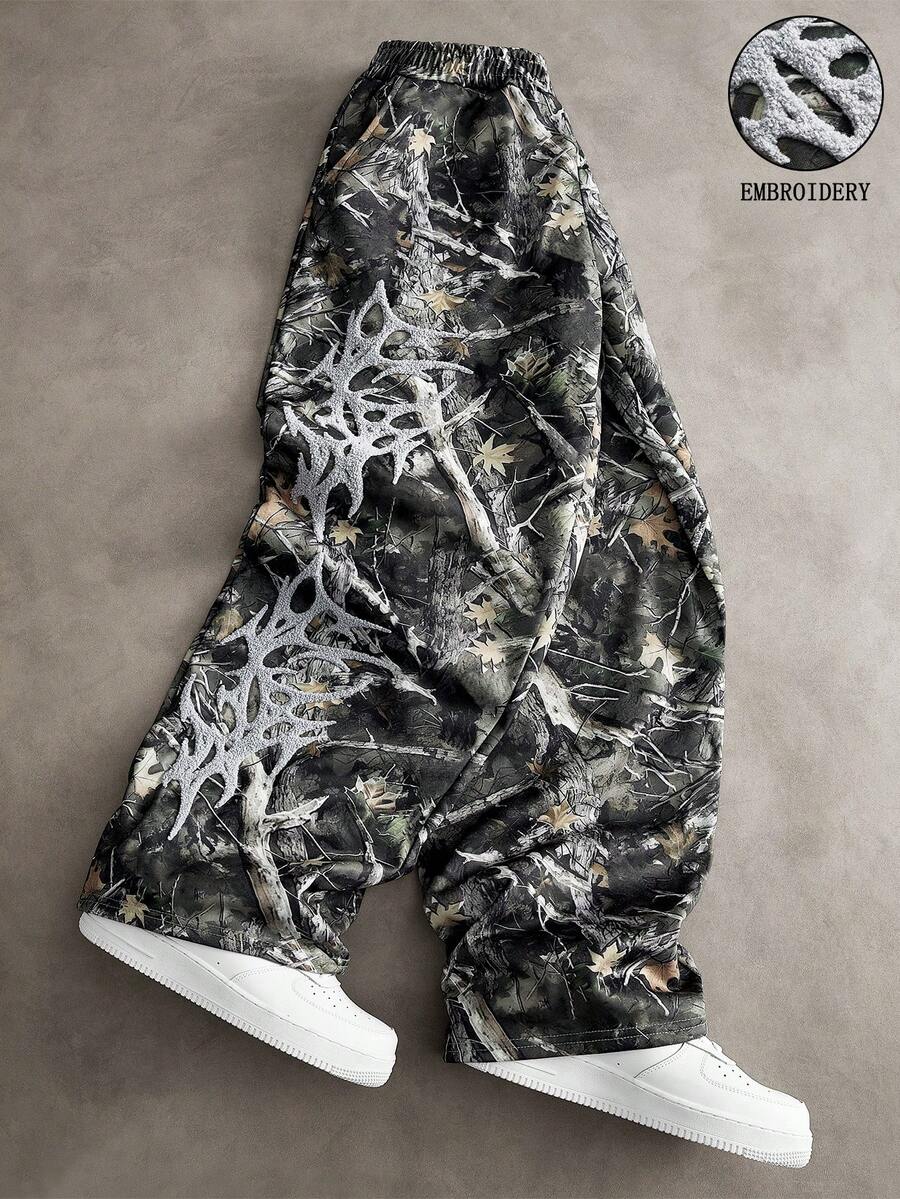PAVTROS 男士街頭風熱銷仿生迷彩白色3D刺繡日常百搭男友/丈夫禮物週年紀念禮物迷彩運動長褲 - 彩色 - 查看 1