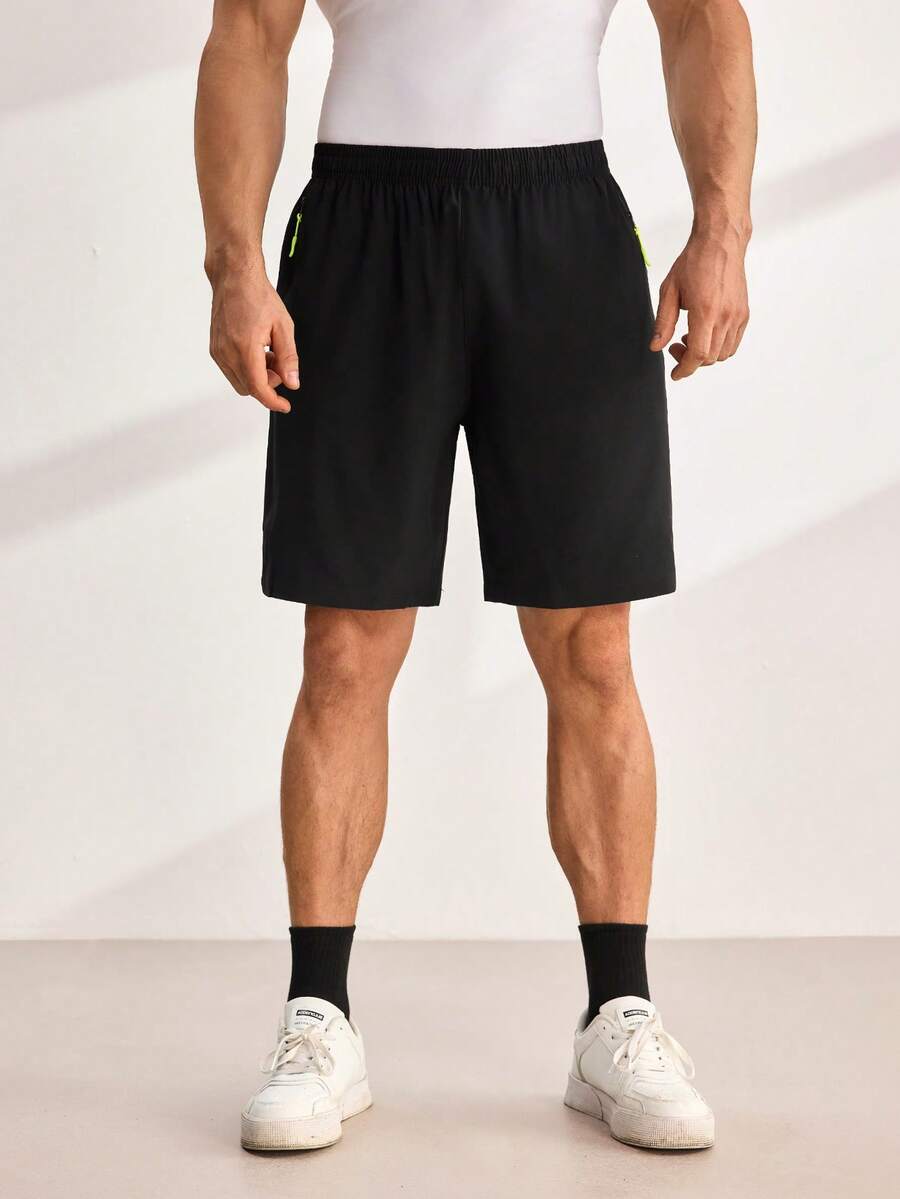 Celana Pendek Pria Zip Plain Casual - Hitam - View 1