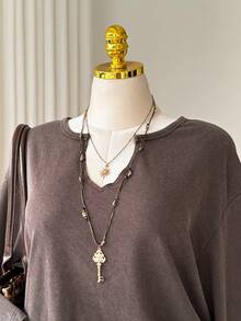 Comfortcana Plus Size Thin Brown Vintage Distressed Cotton Sweatshirt Fall - Brown - View 3