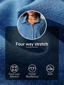 SHEIN Essnce Gaun Denim Kasual Harian Wanita Ukuran Plus dengan Kancing Tunggal - Medium Wash - View 10
