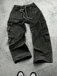 PAVTROS Men's Plus Size Casual Sweatpants With Multiple Cargo Pockets And Drawstring Waist - Black - View 1