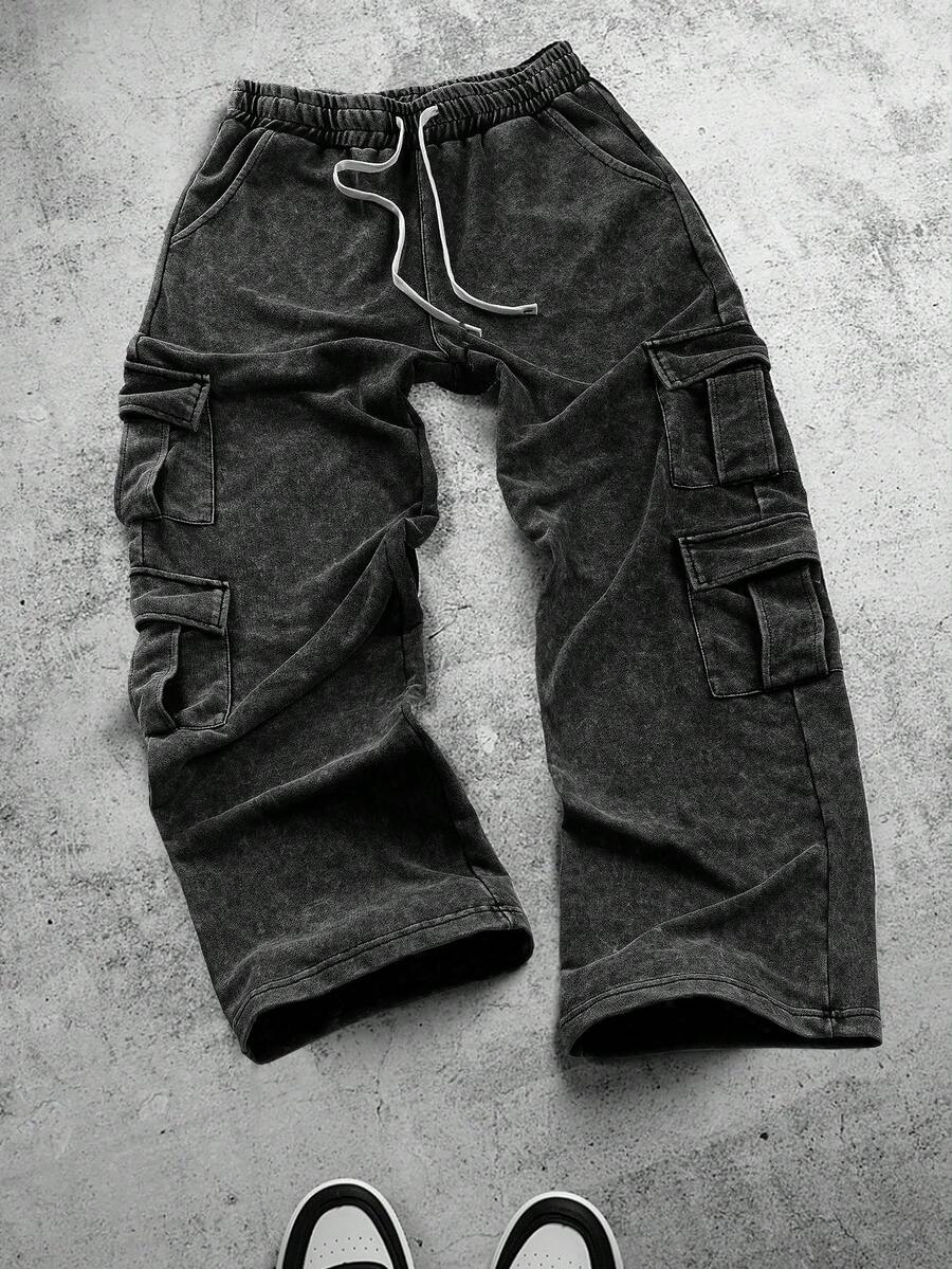 PAVTROS Men's Plus Size Casual Sweatpants With Multiple Cargo Pockets And Drawstring Waist - Black - View 1