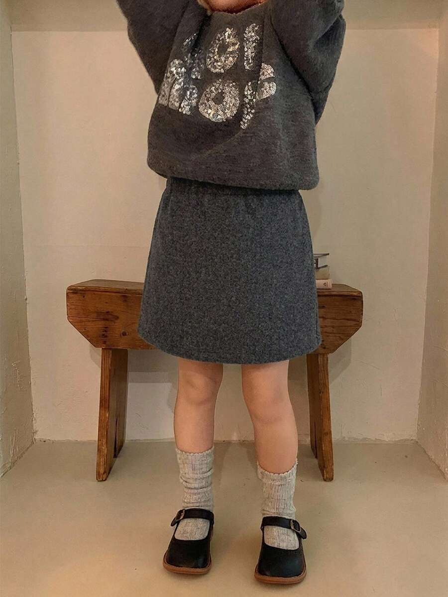 Dazy Kids Young Girl Autumn/Winter Casual Versatile Skirt - Dark Grey - View 1