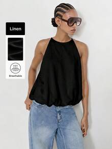 Maija Women's Solid Color Sexy Round Neck Peplum Top For Vacation - Black - View 2
