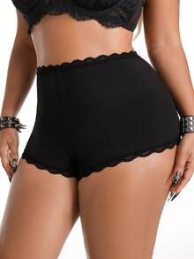 AltBold Plus Size Women's Lace Patchwork Casual Everyday Hipster Panties - Black - View 1