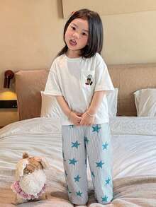 Dazy Kids 女童秋季格紋短袖長褲居家服 春夏款 - 淺藍色 - 查看 6
