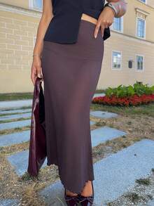 Jeta Ari Women Skirts Lettuce Trim Plain Anggun - Chocolate Brown - View 4