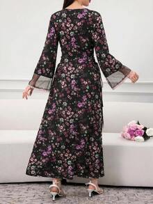 Al Najma 女款婚禮時尚刺繡花卉印花阿拉伯傳統長裙 夏季愛爾蘭風端莊常規款 - 彩色 - 查看 2
