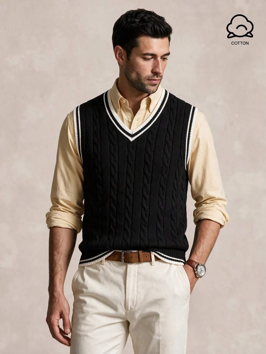 Lornavo Men's Colorblock Casual Daily Wear Knitted Vest - Multicolor - View 1