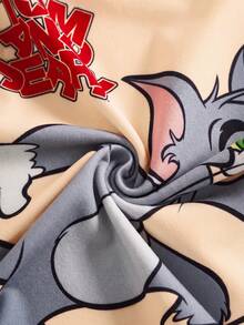TOM & JERRY X SHEIN 男嬰卡通印花T恤與條紋短褲套裝 - 橘色 - 查看 6