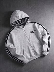 STYNVO 男士字母印花拉鍊休閒日常連帽衫 - 灰色 - 查看 3