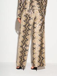 KIZN Snake Print Faux Leather Wide Leg Trousers High Rise Full Length PU Palazzo Pants Evening Party Style - Multicolor - View 6