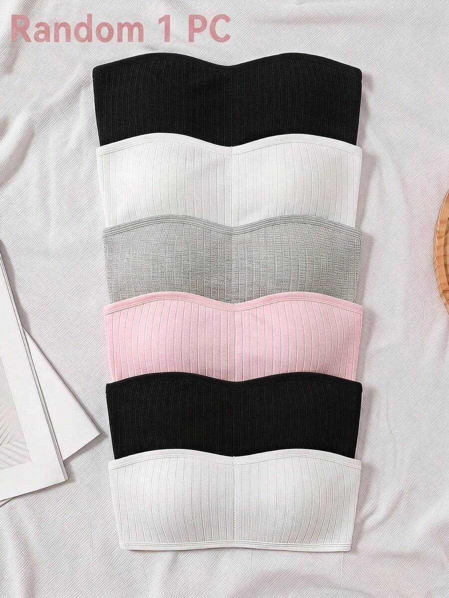 SHEIN 青少年女孩日常休閒針織純色無鋼圈抹胸式內衣 - 白色 - 查看 1