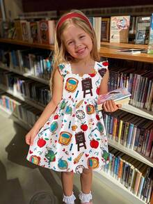 Emery Rose Kids Young Girl Summer Casual Pencil Heart Print Dress - Red - View 1