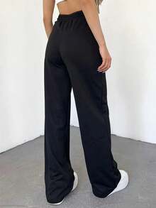 Wovencharm Wovencharm Solid Drawstring Waist Sweatpants - Black - View 6