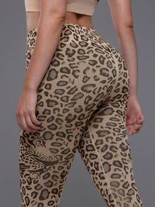 Voyena Women's Plus Size Leopard Print High Waist Casual Fitness Sports Capris - Coffee Brown - View 7