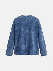 Teen Girls Heart Pattern Blue Knit Denim Loose T-Shirt & Pants 2pcs Set - Blue - View 5