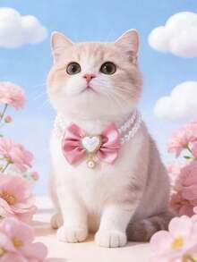 PETSIN 1 件宠物项链仿珍珠蝴蝶结猫狗装饰项圈，可爱的心形仿珍珠公主风格宠物配饰，非常适合节日和情人节特殊场合 - 粉色 - 查看 10