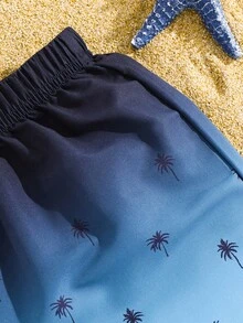 SHEIN 1pc Tween Boy Navy Blue Casual Summer Beach Shorts,Gradient Coconut Tree Pattern Holiday Vacation Style Sports Swimming Trunks For Spring And Summer - Multicolor - View 6