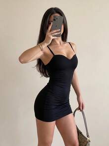 SHEIN PETITE 女款性感黑色緊身內衣與配套緊身夜店夏季外出套裝 - 黑色 - 查看 8