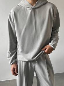 DAZY Men's Gray Loose Fit Long Sleeve Hoodie & Elastic Waist Sweatpants Set Fall - Grey - View 3
