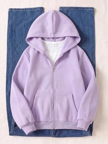 SHEIN 青少年女孩秋冬休閒連帽開襟外套 - 紫色 - 查看 3