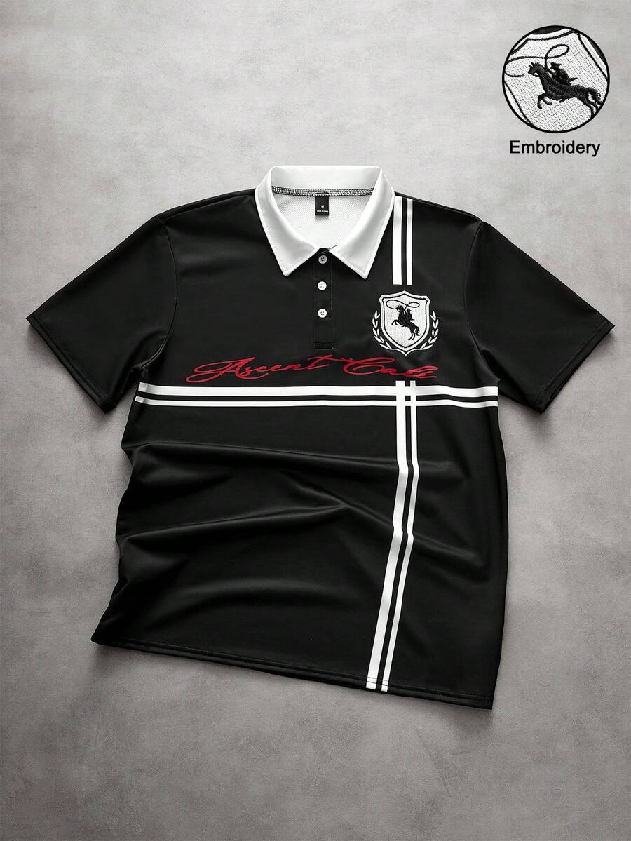 PAVTROS Ins TK 熱門街頭風刺繡 Polo 衫,穿著舒適,適合日常出遊、聚會與戶外活動,情人節與週年紀念理想禮物 - 黑色 - 查看 1