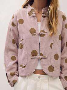 Nöista Oversize Cropped Jacket With Chinese Buttons - Pink - View 4