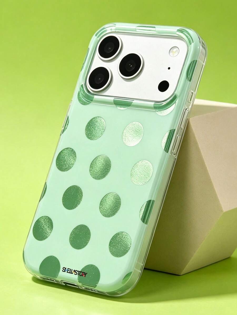 ShellaStory Casing Ponsel Minimalis Warna Dopamin Polka Dot Besar Pasir Halus Kompatibel Dengan iPhone 17 Pro Max 17 Pro 17 Pro 16 14 13 15 Pro Max 14 15 16 Plus 14 15 13 16 17 Pelindung Warna Permen Sederhana - Hijau - View 1