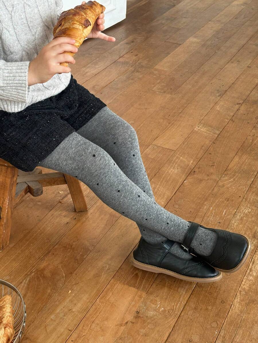 Dazy Kids Young Girls Tight Polka Dot Cute Autumn/Winter Inner Layer Leggings With Feet - Dark Grey - View 1