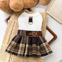 PETSIN Cute Pet Dress Plaid Skirt Sleeveless Tank Top With D Ring Harness Belt For Small Dogs Cats - White - View 4