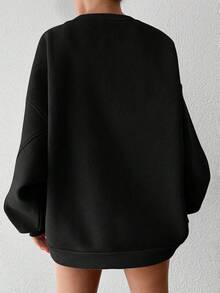 Wovencharm Wovencharm 100%纯棉标语图案落肩卫衣 - 黑色 - 查看 5