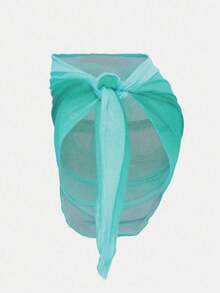 Swim Mod Summer Beach Solid Knot Side Cover Up Skirt - Baby Blue - View 4