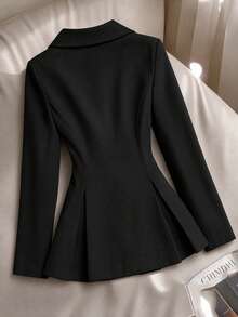 Grovea Plus Size Elegant Formal Dinner Black Autumn Casual Commute Formal Office Solid Color Front Button Shirt Formal Brunch Fall - Black - View 2