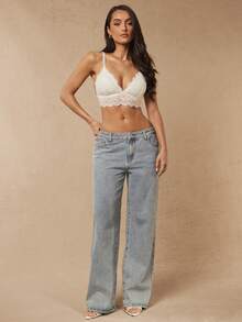 Silquee Contrast Lace Scallop Trim Bralette Lingerie - White - View 4