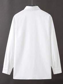 SHEIN Camisa básica profesional de manga larga con un solo pecho de unicolor para adolescentes varones para ir al trabajo - Blanco - Ver 2