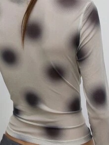 MUSERA Halftone Polka Dot Print Crew Neck Long Sleeve Top Autumn Going Out Everyday Girly Sweet Mischief Fall Autumn Winter - Multicolor - View 6