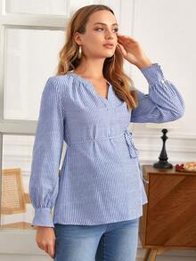 SHEIN Maternity Casual Striped Shirt For Autumn Fall - Navy Blue - View 5