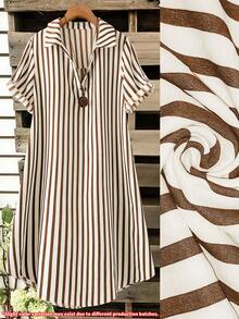 SHEIN Tall CURVE Đầm ngắn tay cổ chữ V kiểu Pháp dáng rộng dành cho nữ cỡ lớn, thích hợp mặc mùa hè. - màu nâu - Xem 1