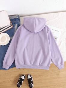 SHEIN 青少年女孩秋冬休閒連帽開襟外套 - 紫色 - 查看 4