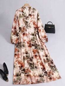 Al Najma Women's Floral Print Arabian Dress - Redwood - View 1