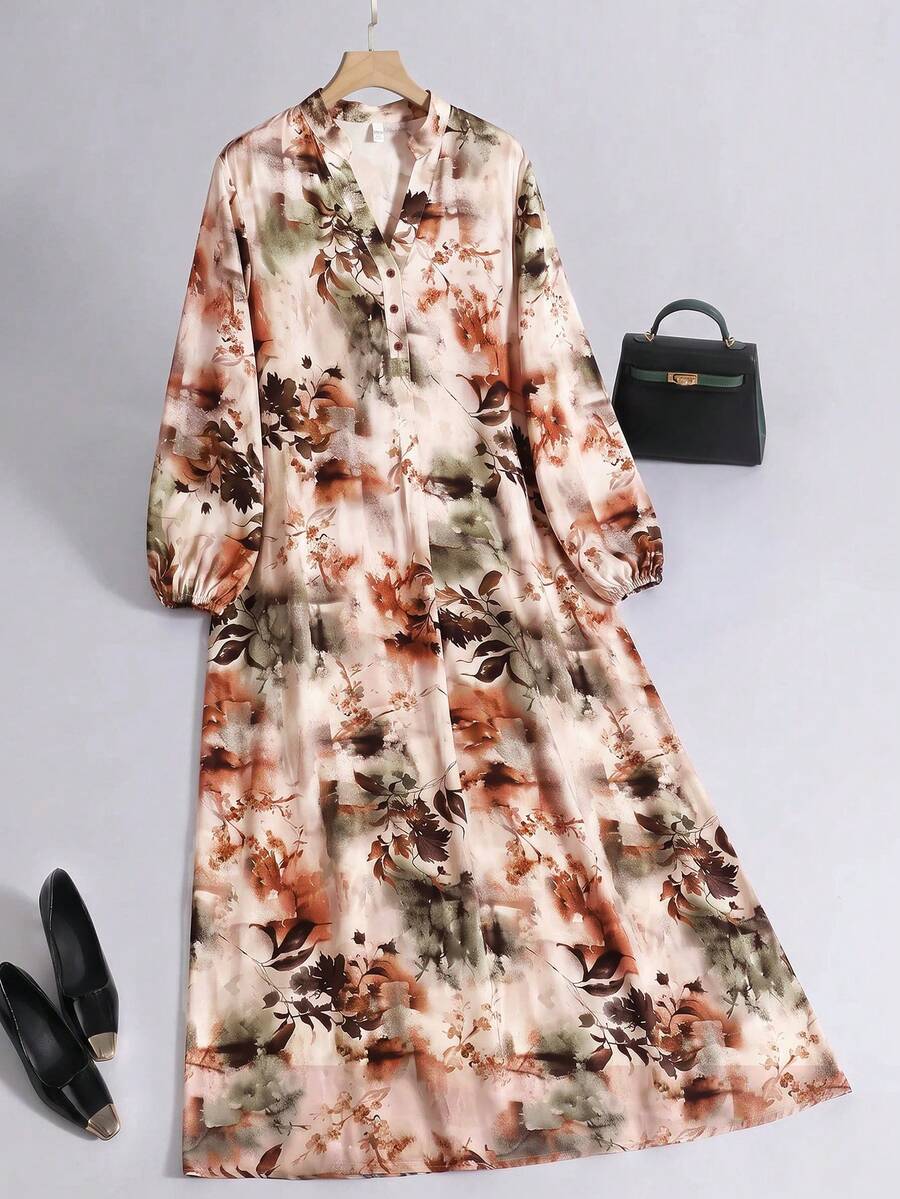 Al Najma Women's Floral Print Arabian Dress - Redwood - View 1