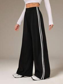 SHEIN Tall 極簡時尚灰色側條紋休閒長褲，日常休閒風格 - 深灰色 - 查看 4