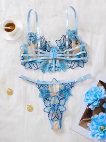 SHEIN Set Lingerie Seksi Wanita Warna Nude 2 Potong - Mint Blue - View 2