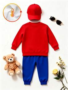 SHEIN 1 Random Set,Baby Boys Superhero Spider Web Print Color Block Sweatshirt Set Fall Cute Red Blue Letter Ribbed Cuffs Long Sleeve School Outfits - Multicolor - View 7