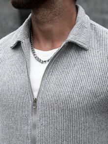 Manfinity Homme 男士經典翻領高級灰色百搭時尚休閒舒適成熟通勤日常居家極簡直筒口袋羊毛外套 - 灰色 - 查看 6