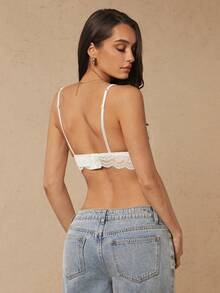 Silquee Contrast Lace Scallop Trim Bralette Lingerie - White - View 2