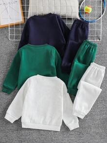 SHEIN 兒童小男孩印花圖案圓領長袖套頭運動衫彈性腰長秋季長褲 6件套 - 彩色 - 查看 2